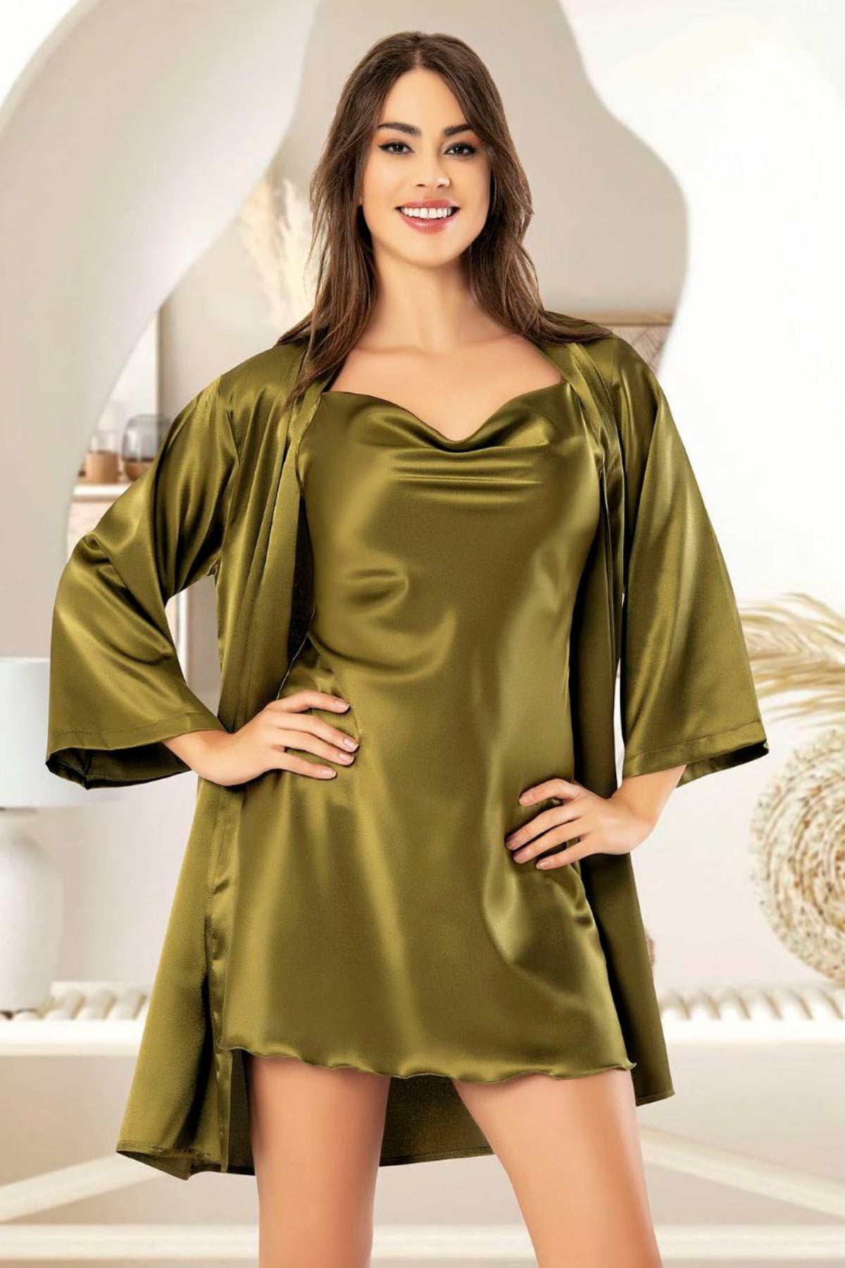 Short, Silky Satin Nightgown - 2055