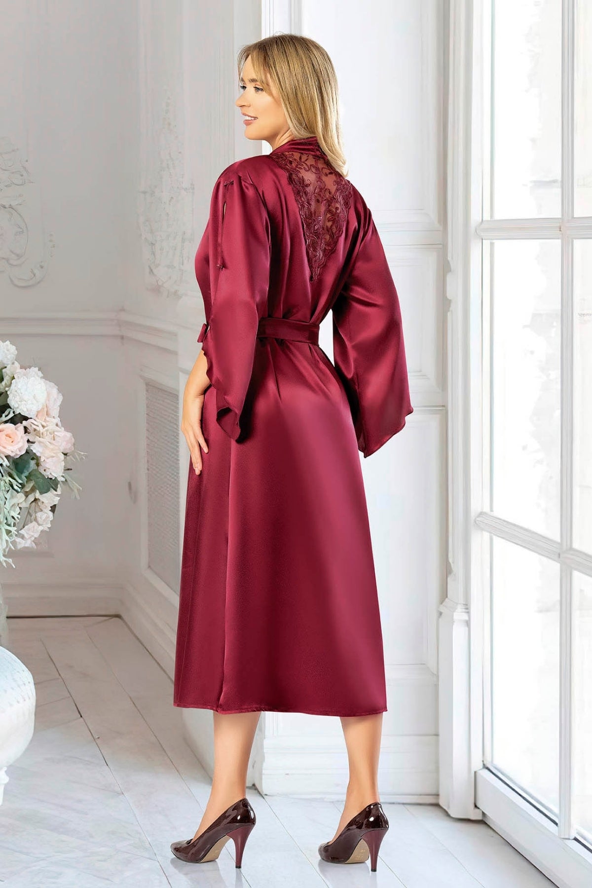 Slit Satin Nightgown and Robe- 2611