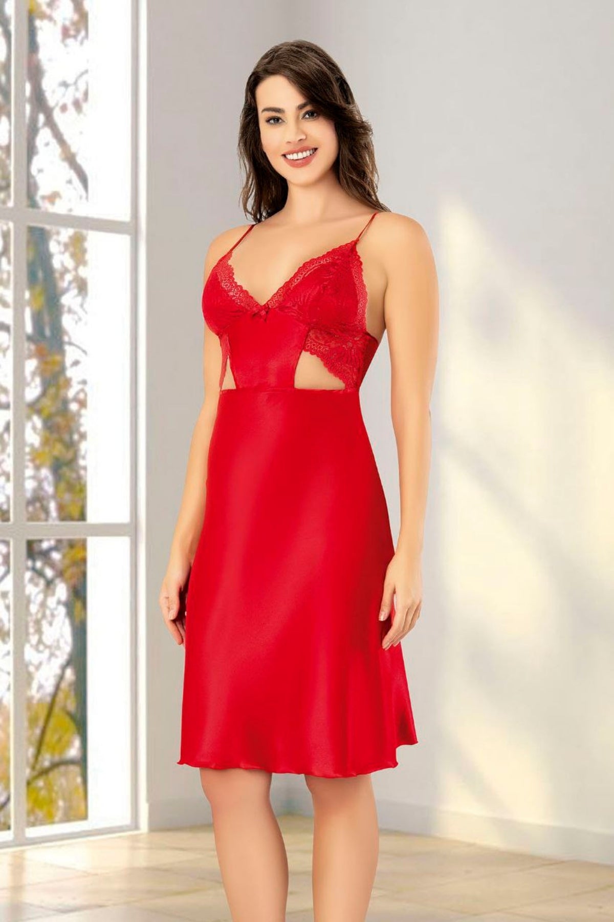 Satin Nightgown and Lace Dressing Gown - 2620